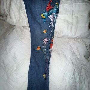 Free People Blue Embroidered Skinny Jeans